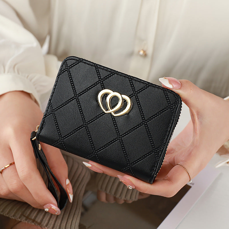 Women's Short Accordion Card Holder – Fashionable Multi-Card Slot Wallet, Heart Style ID & Coin Purse