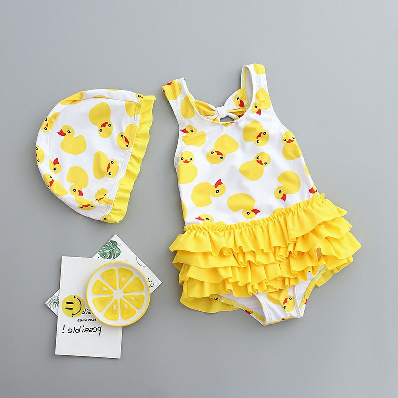 Girls Summer Cartoon Lace One-Piece Swimsuit – Cute Fashion Beachwear - RAC26JP5464BATSW
