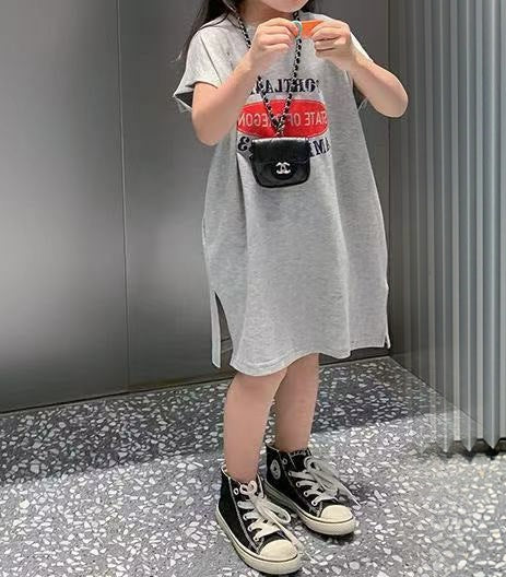 Summer Girls’ T-Shirt Dress – Letter Print Back Detail Princess Style Casual Dress - RAC26JP5492BATT