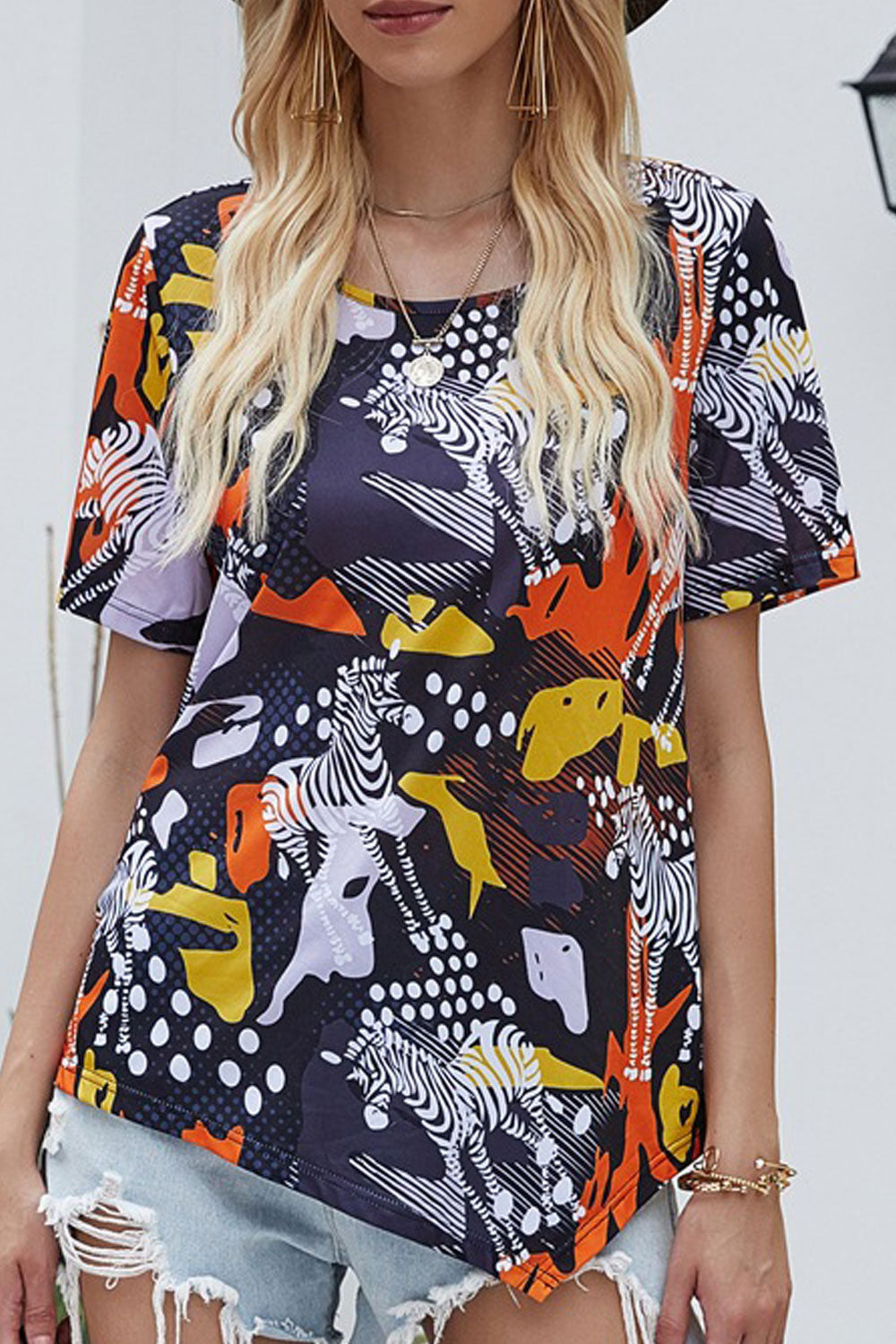 Women Printed Round Neck Round Neck Slim Top
