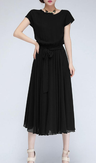 Short Sleeve Empire Waist Dress Black