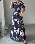 Women's Short-Sleeve Printed Beach Maxi Dress for Summer