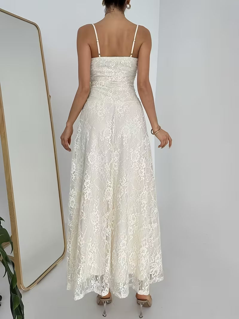 Women's 2026 Summer Lace Suspender Maxi Dress – Elegant Sleeveless Waist-Cinching Long Dress with Slim Fit and Flowing Skirt