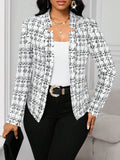 Women's Autumn Winter Printed Plaid Long Sleeve Slim Fit Button Front Casual Jacket