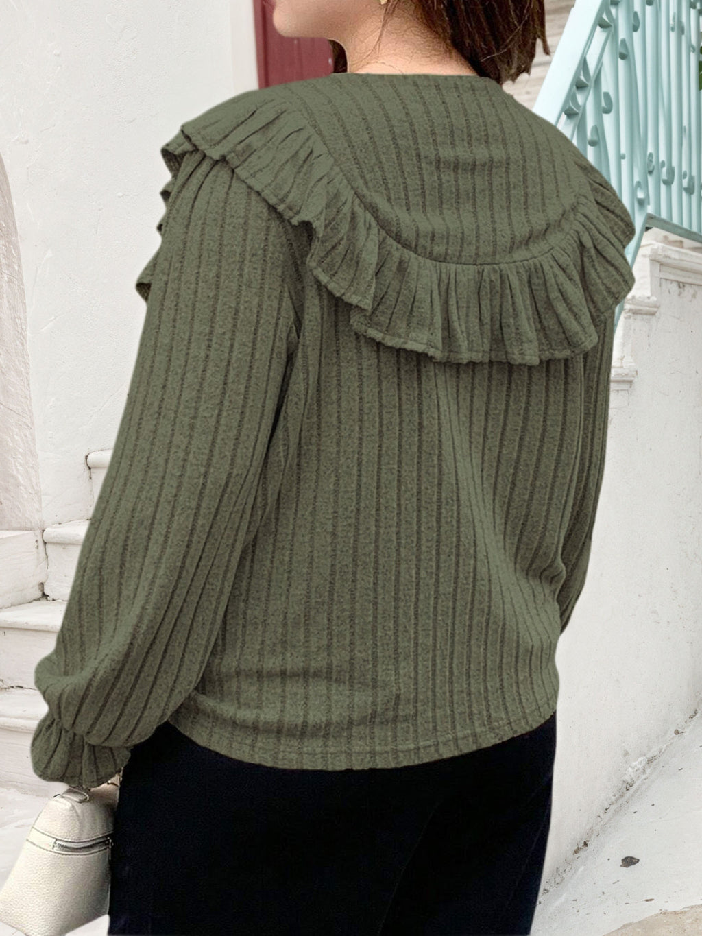 Women's Autumn & Winter Plus Size Ruffled Button-Up Long Sleeve Cover-Up Top