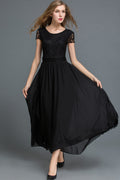 Women Crochet Lace Slim Waist Pleated Skirt Dress