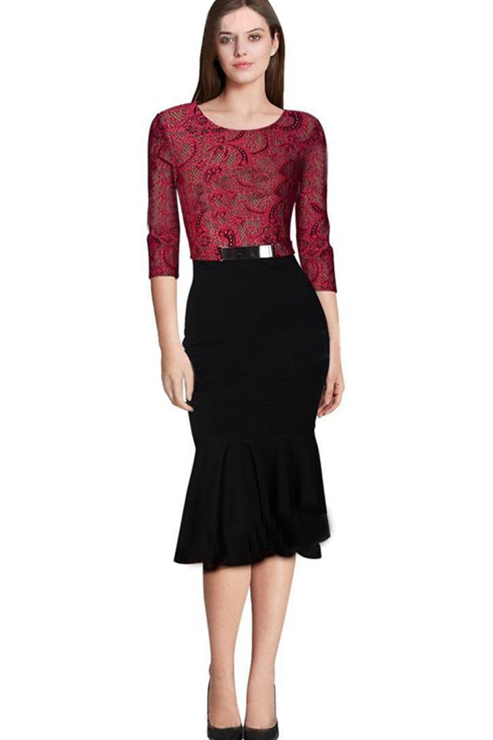 Women Contrast Color Mermaid Skirt Lace Up Dress