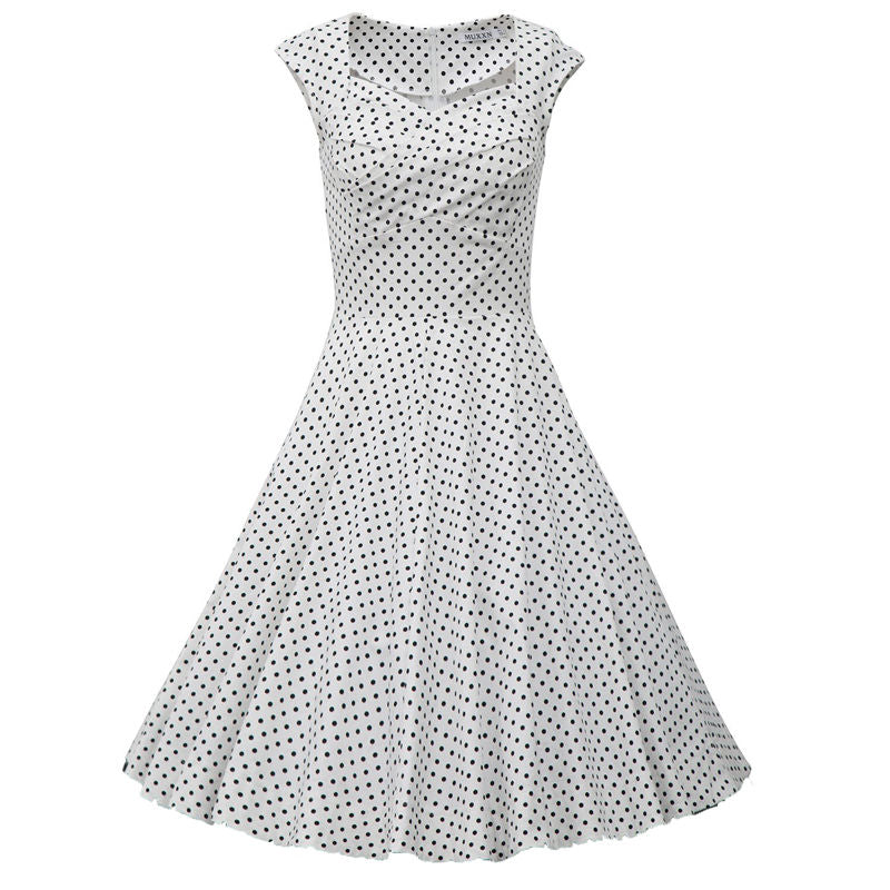 Women Wave Point Black Polka Dots Dress