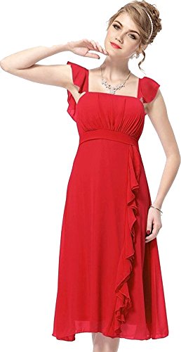 Women's Sleeveless Flounced Hem Waist Brides made Dress Red