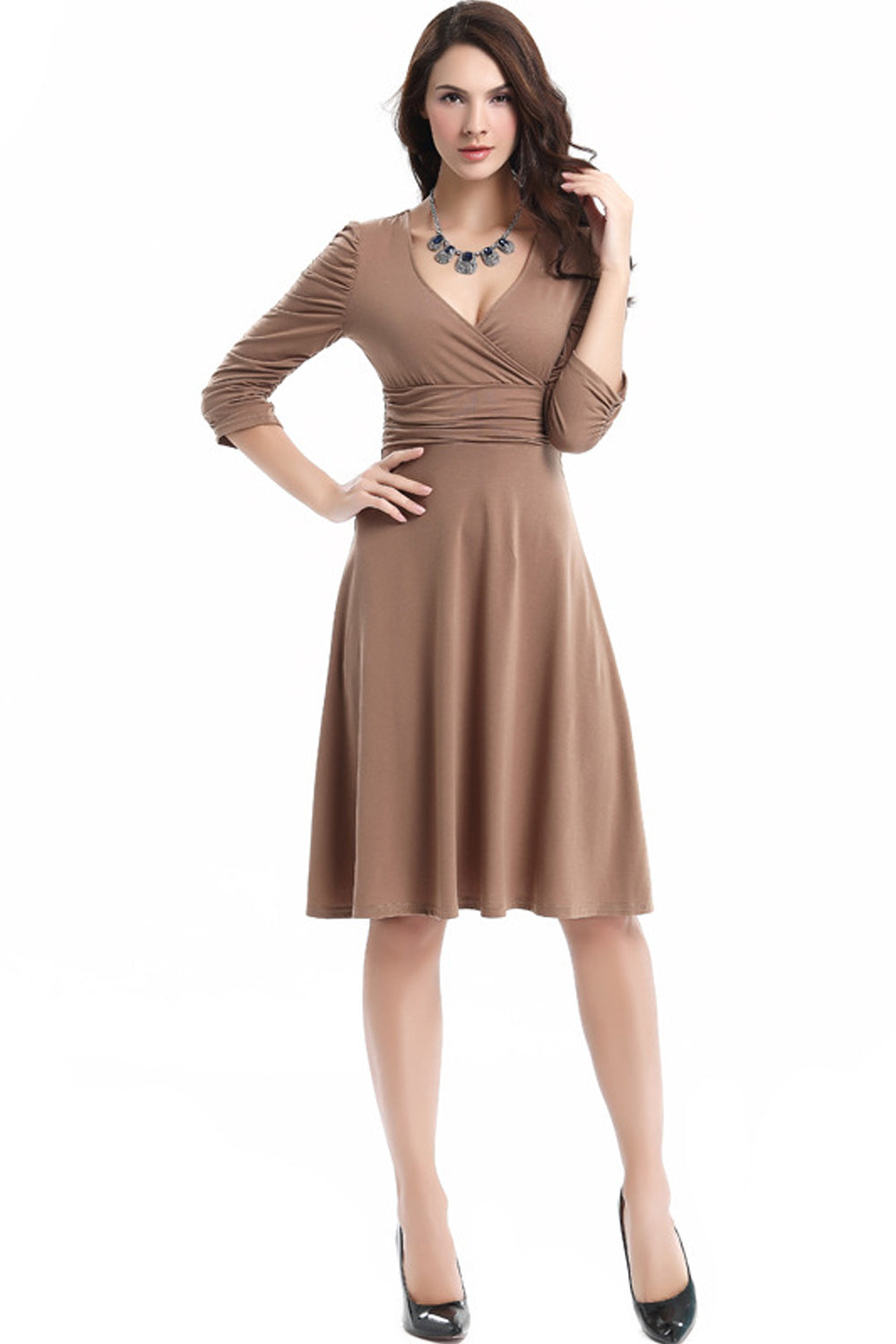 Women Slim Waist V-Neck Halter Skirt Above Knee Dress