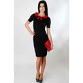 Women's Slim Casual Slim Peter Pan Collar Dress Red with Black