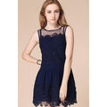 Kettymore Women's Casual Round Neck Lace Dress Blue