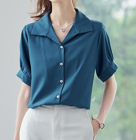 Women's Casual Light Yellow Short Sleeve Shirt - Lightweight Design