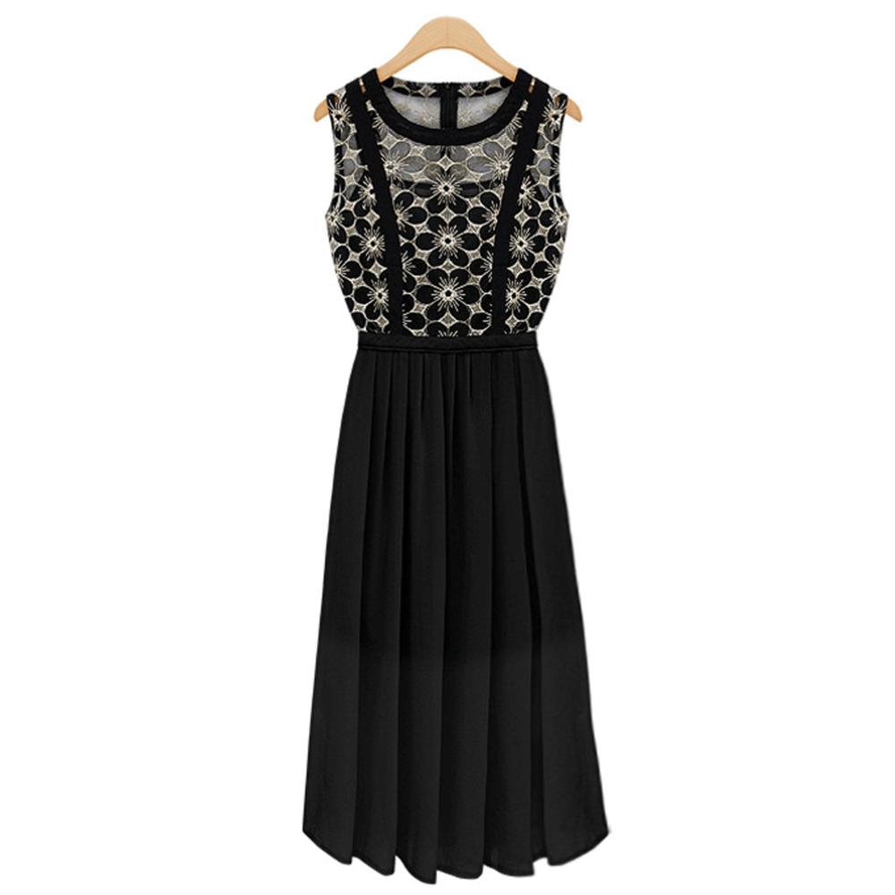 Lace Decorated Pleated Skirt Below Knee Dress