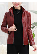 Women Comfy Solid Color Long Sleeve Leather Jacket