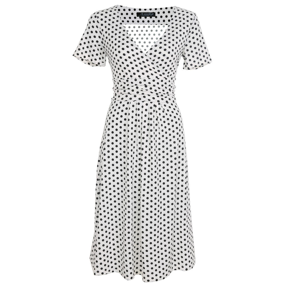 Women Slim V-Neck Polka Dot Above Knee Dress