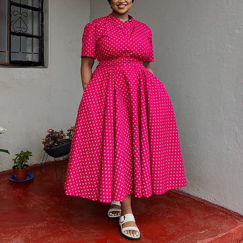 2025 Summer Women's Bohemian Polka Dot Maxi Dress – Plus Size Short Sleeve V-Neck Long Skirt