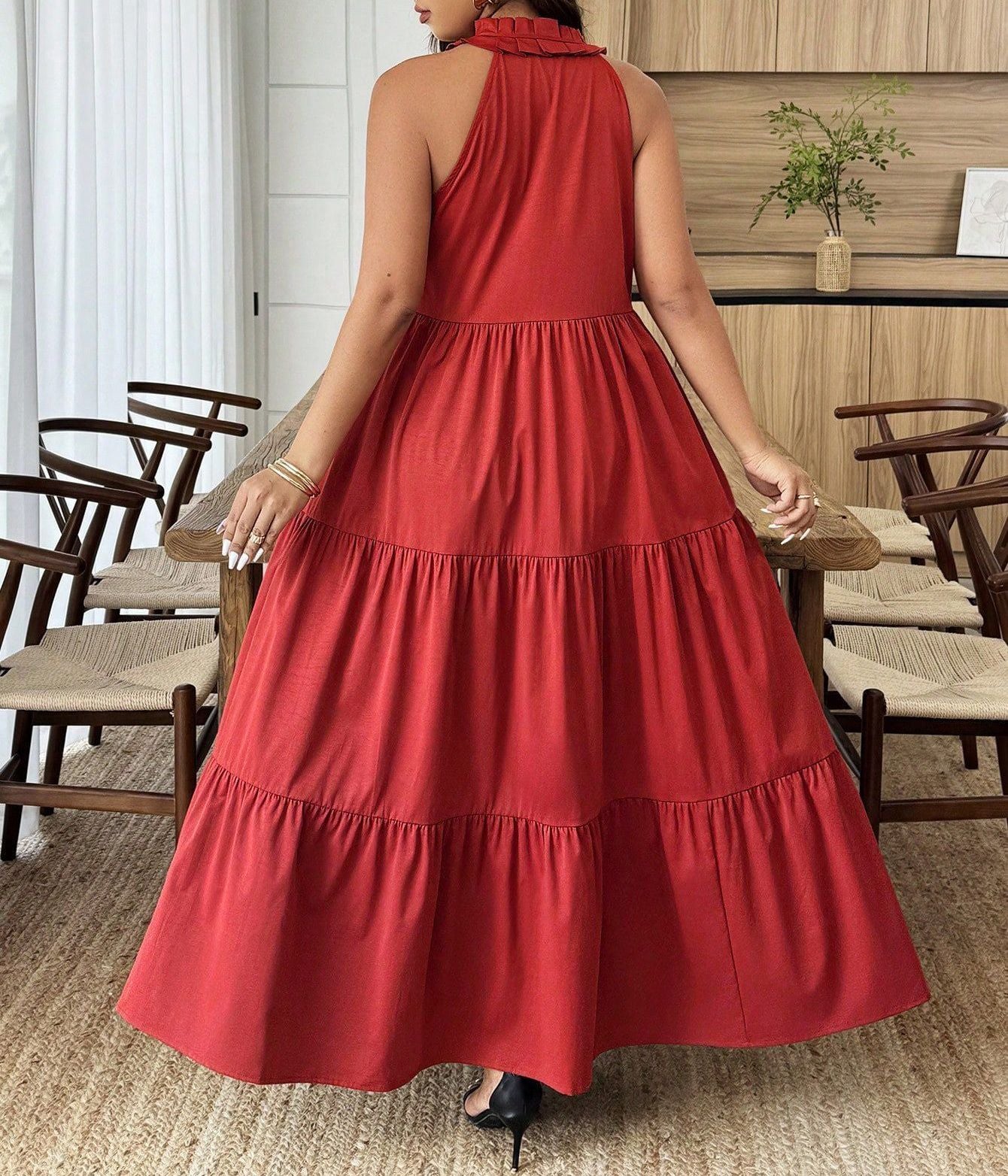 Women's Plus Size Sleeveless V-Neck Casual Dress