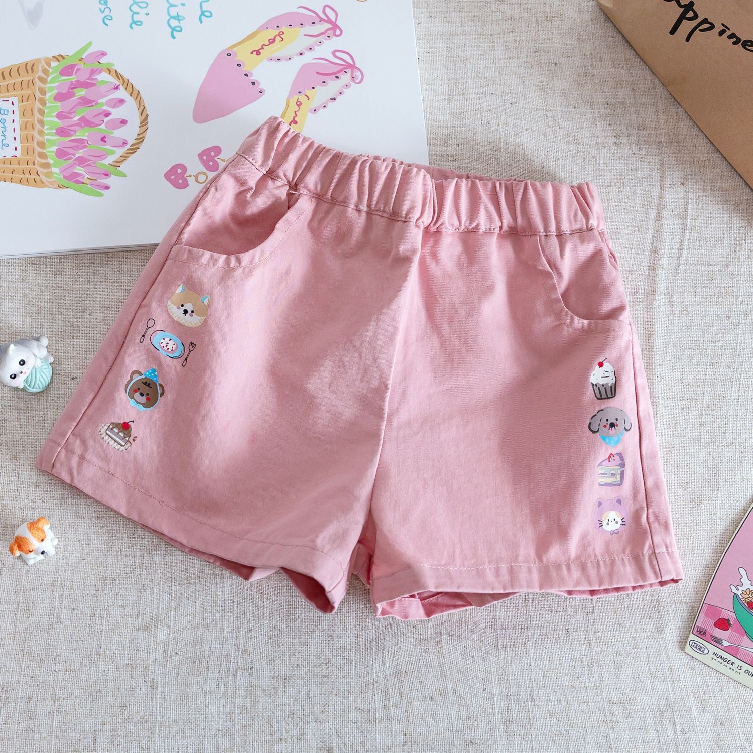 Girls’ Summer Shorts – Cartoon Print Lightweight Fresh Everyday Pants - RAC26JP5417BATB
