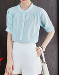 Women's Summer Elegant Loose Fit Round Neck Short Sleeve Shirt
