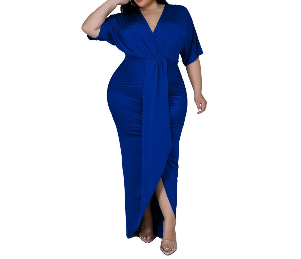 Plus Size Women's Irregular V-Neck Long Sleeve Club Dress – Sexy Nightclub Party Wear