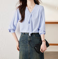 Women's White Chiffon Strap V-Neck Top - Spring & Autumn Blouse