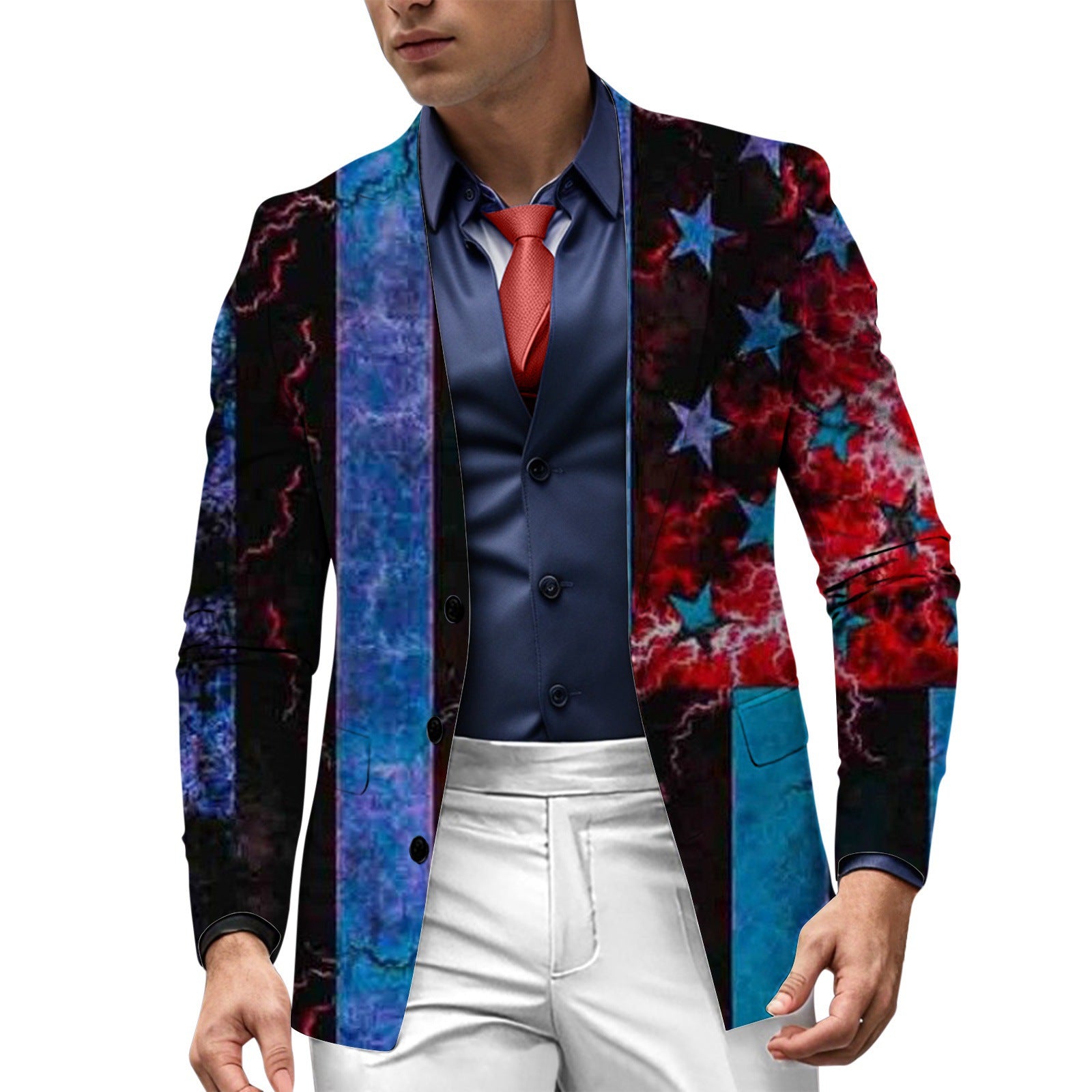 Men’s 3D Printed US Flag Casual Suit Set