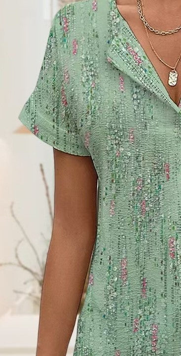 New Summer Printed V-Neck Short-Sleeved Loose Casual Top for Women – Lightweight Comfortable Everyday Wear Blouse