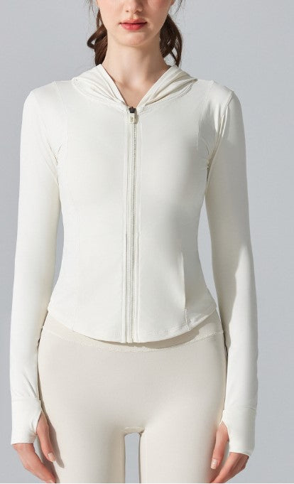Summer Ice-Feel Original Yarn Sunscreen Hooded Sports Jacket - Lightweight Long Sleeve Tight-Fit Yoga & Running Top