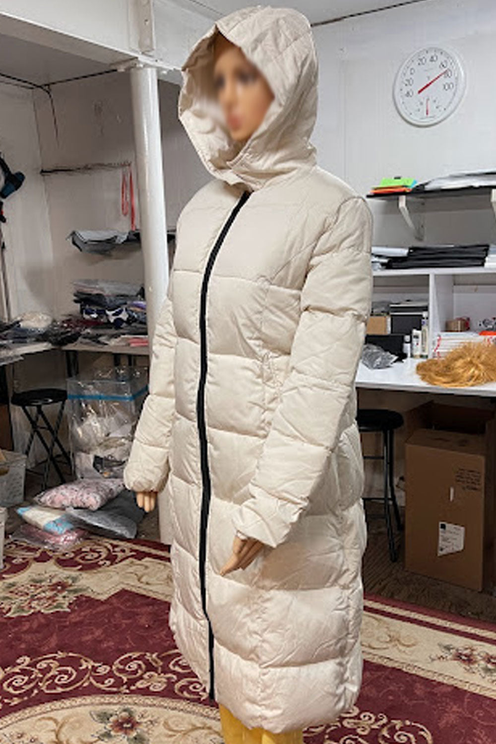Women Baffle Styled Hooded Neck Warm Long Sleeves Front Zippered Closure & Side Slash Pocket Cozy Winter Padded Jacket