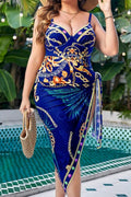Plus Size Women’s One-Piece Swimsuit with Printed Back & Bikini Skirt Two-Piece Set