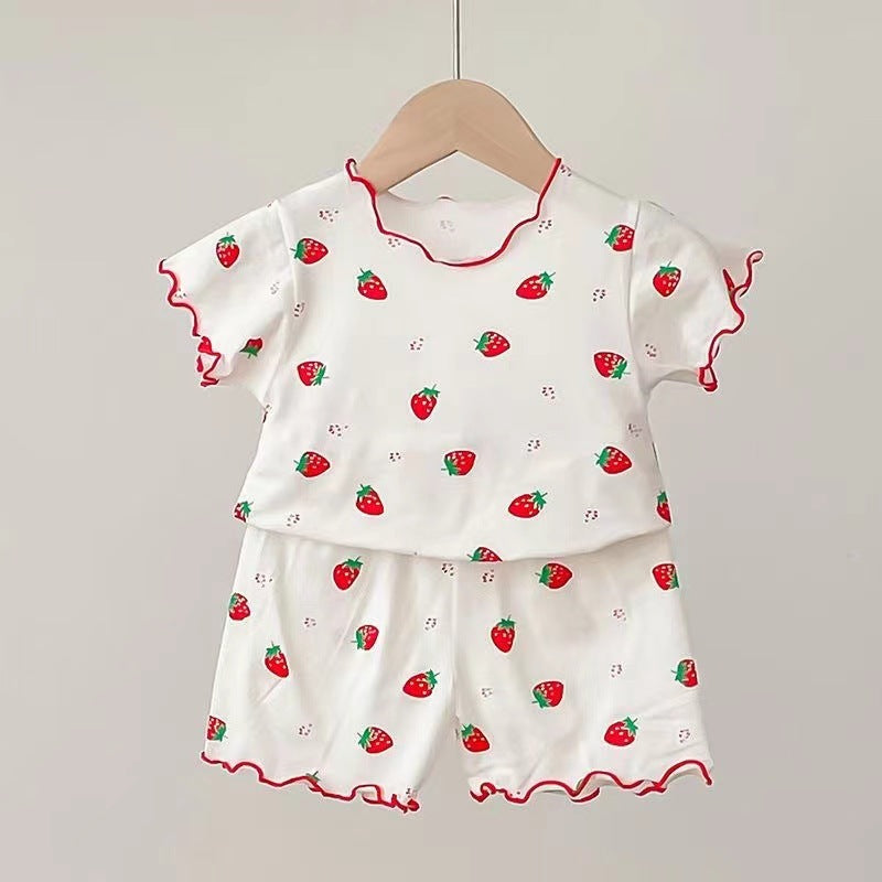 Baby Strawberry Floral Pajama Set – Trendy Short-Sleeved Top & Shorts Outfit - RAC26JP5385BATS