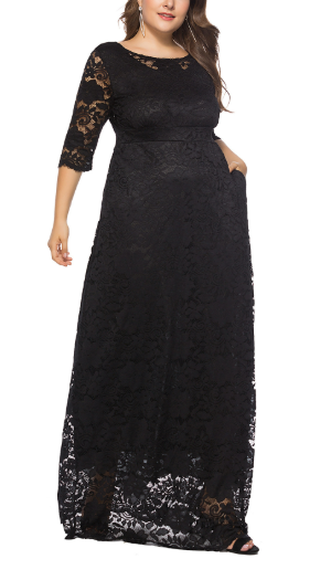 Women Plus Size Lace Pocket Formal Dress