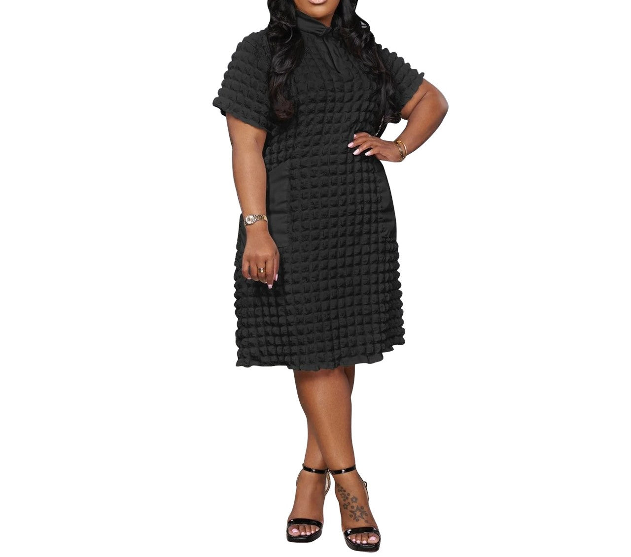 Chic Hollow-Out Short-Sleeved Zipper Bodycon Dress – Spring & Summer Collection
