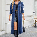 Women’s Washed Long Denim Jacket with Hood – Lightweight Spring & Summer Windbreaker Coat