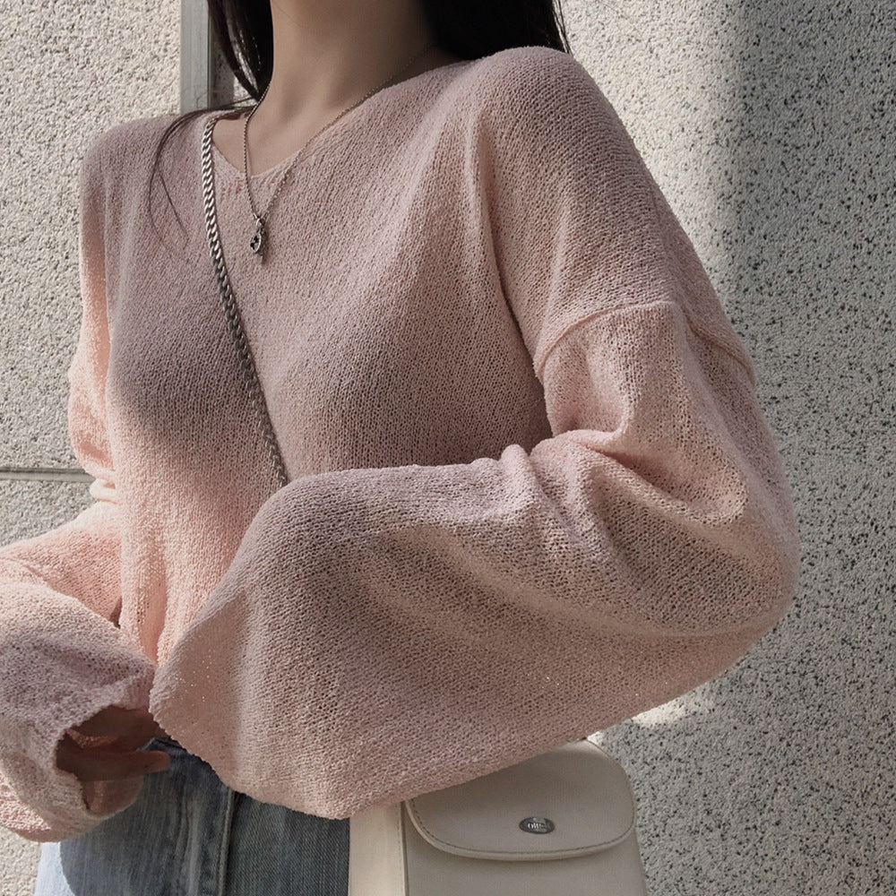 Women's Loose-Fit Versatile Long-Sleeved Thin Knit Top