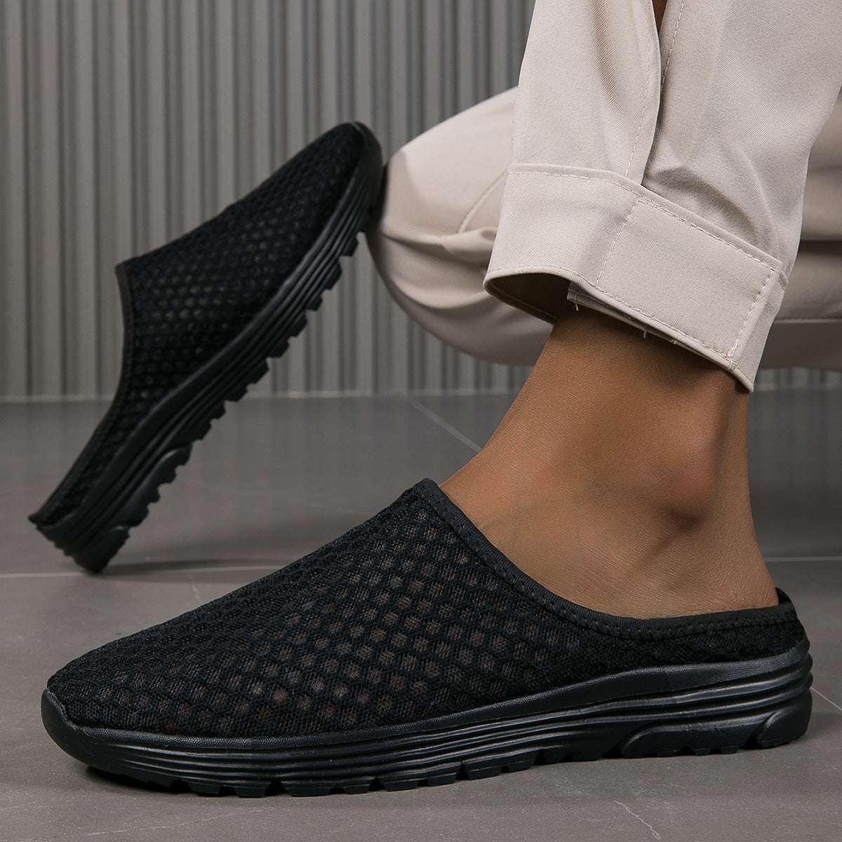 Slip-On Lazy Toe Half Slippers for Women - Lightweight Mesh Walking Sandals, Comfortable Outdoor Summer Sports Style, Large Size