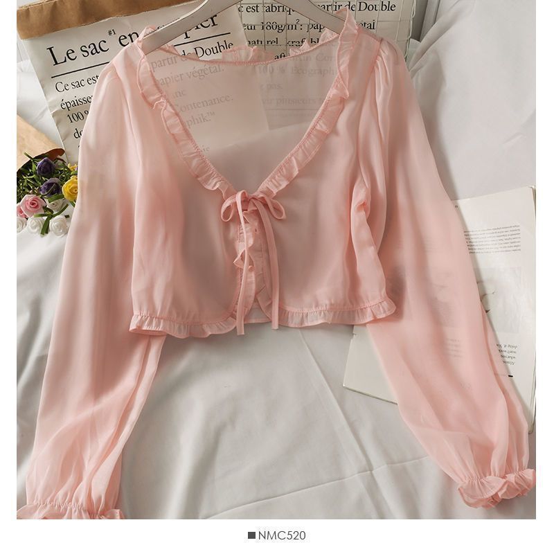 Women's Sun Protection Cardigan Thin Shawl Summer Outer Blouse Tulle Chiffon Top