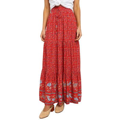 Women Floral Printed Tie Waist Beautiful Skirt