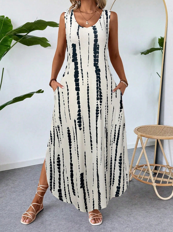 Summer Women's Sleeveless Printed Maxi Dress – Slim Fit Long Vest Style Casual Fashion Dress