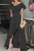 Women Tremendous Solid Colored Irregular Long Hem V-Neck Fashion Splendid Dress