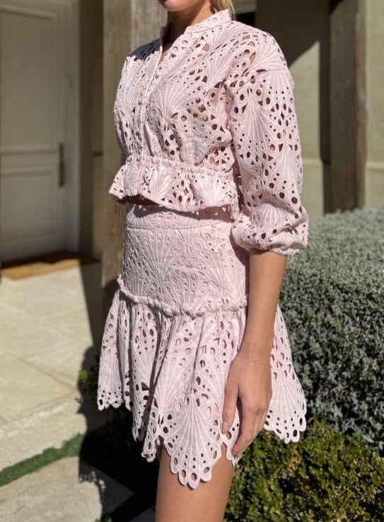 Women's Solid Color V-Neck Lace Cutout Casual Dress