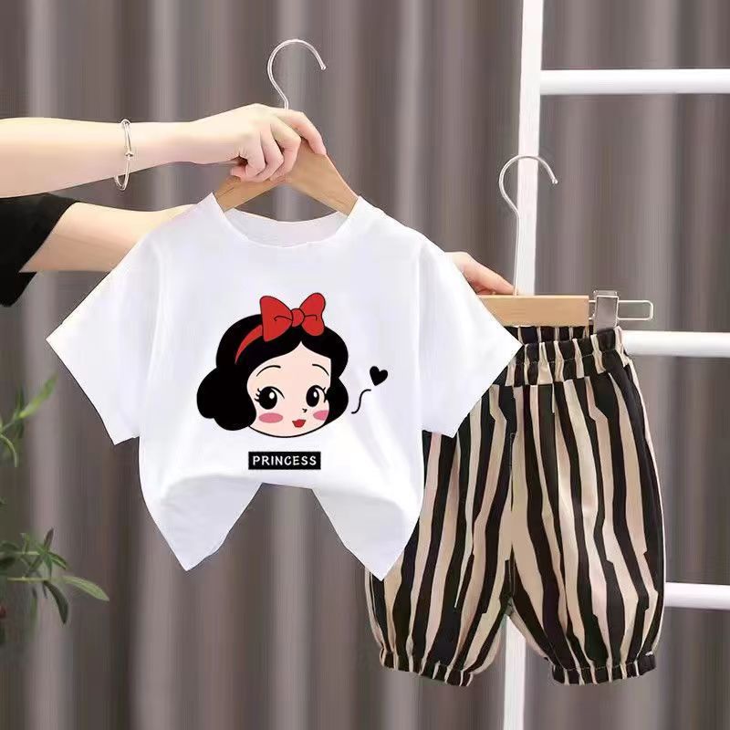 Summer Baby Boys & Girls Cartoon T-Shirt with Striped Capri Pants - RAC26JP5401BATS