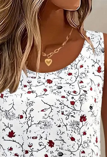 Summer Women's Printed Round Neck Sleeveless Tank Top Casual Lightweight Vest T-Shirt