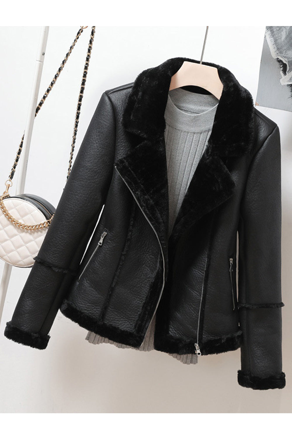 Women Slim Fit Long Sleeve Comfortable PU Leather Jacket