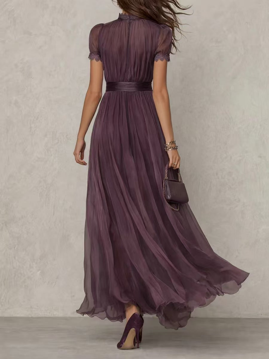 Women’s Elegant Lace Collar Slim Waist Dress