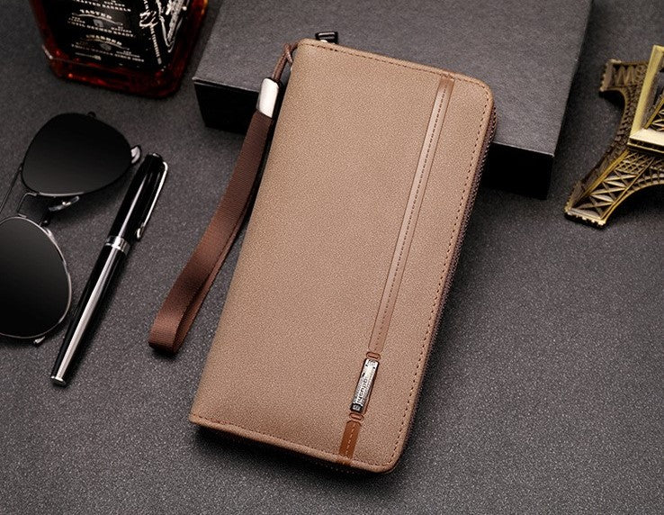 Men’s Double Zipper Business Clutch Wallet – Large Capacity Long Wallet with Mobile Phone Storage