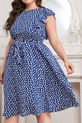 Women Plus Ruffle Short Sleeve Floral Print Elegant Midi Dress