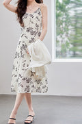 Women’s Elegant Floral Print Sleeveless Midi Dress – Round Neck, High Waist Spring Sling Dress