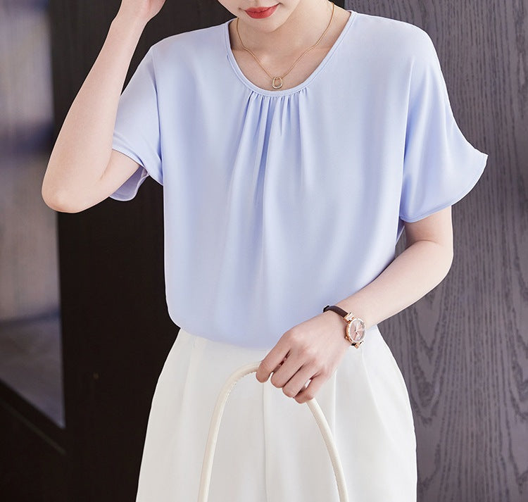 Women's Round Neck Elegant Summer Shirt - Lightweight Comfortable Daily Wear Top